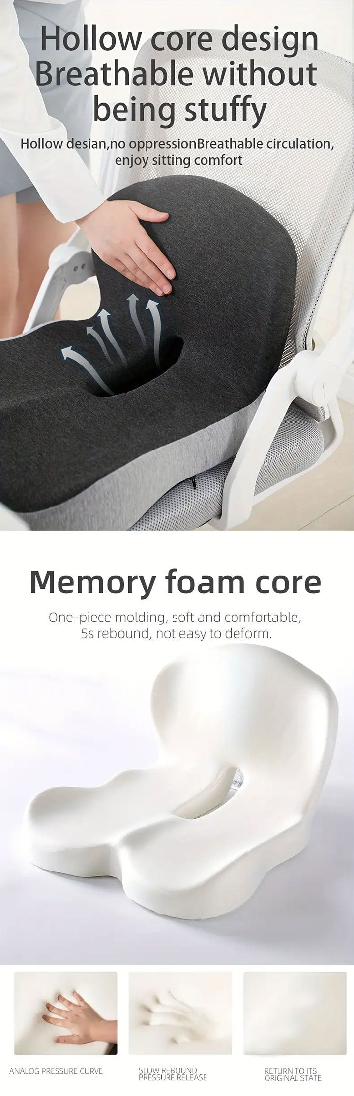 Comfort-Grip Lumbar Support for Office Chair and Car, Stress Relief – Memory Foam Seat Cushion