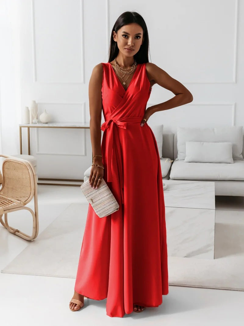 Elegant V-Neck Women's Dress, Flattering Knee-Length Cocktail Dress for Formal and Casual Occasions, Breathable Fabric-4