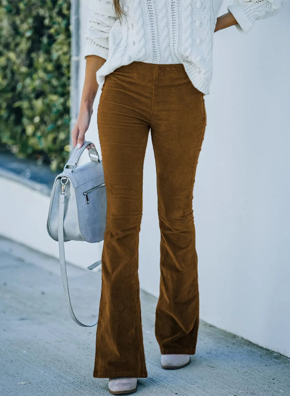 Ribbed Velvet Wide Leg Pants for Women with Elasticated Waist and Flared Legs, Comfortable and Stylish-5