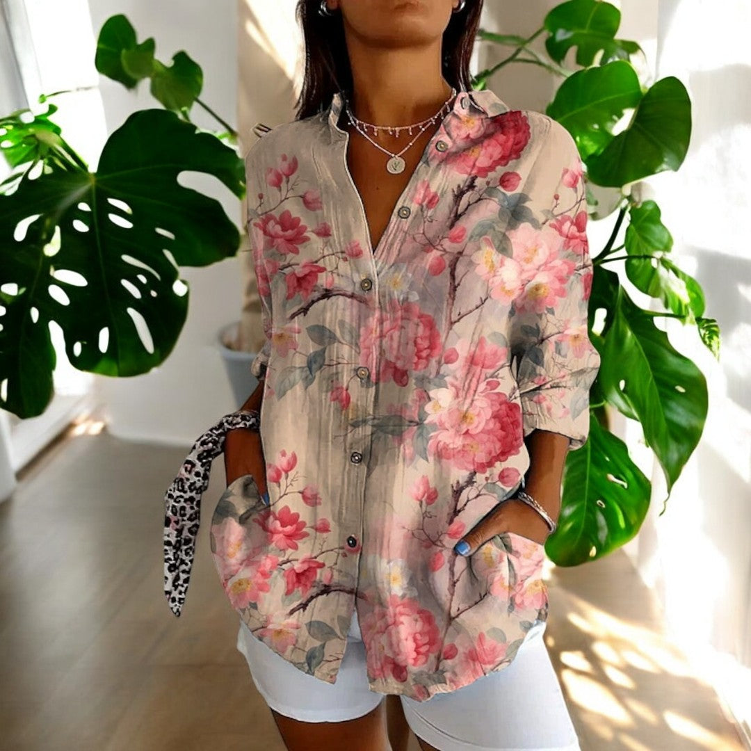Vintage Floral Womens Blouse, Lightweight Summer Top with Button Front and Relaxed Fit-6