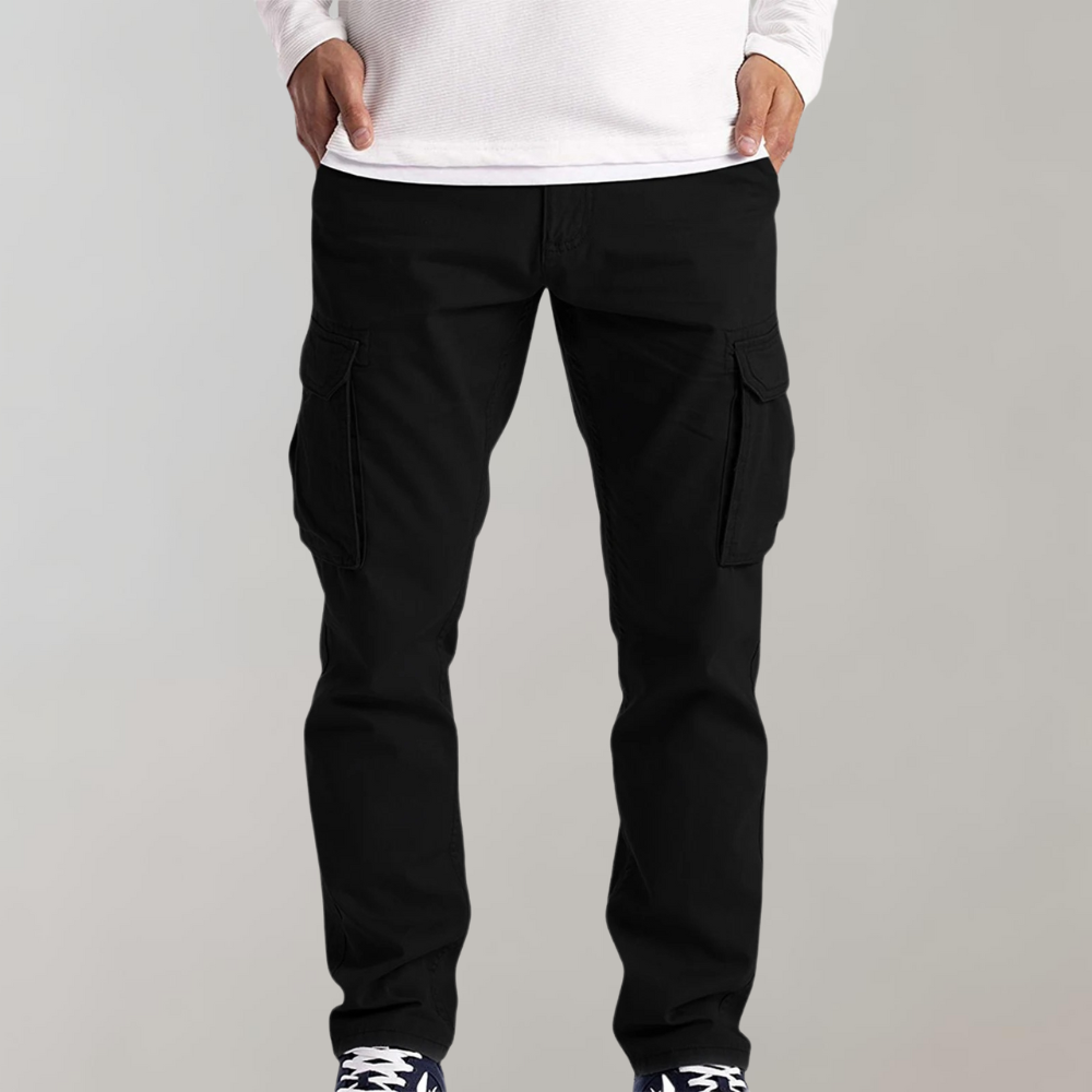 Mens Black Cargo Pants with Spacious Pockets and Comfortable Fit for Everyday Wear-3