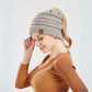 Cozy Warm Women's Ponytail Beanie - Ribbed Knit, Winter