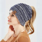 Cozy Warm Women's Ponytail Beanie - Ribbed Knit, Winter