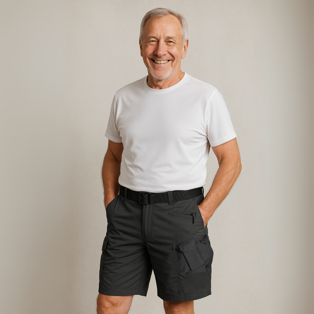 Men's Black Cargo Shorts with 7 Pockets, Lightweight Water-Repellent Fabric for Outdoor Adventures-1