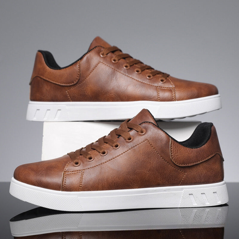 Stylish Men's Leather Sneakers in Brown and Black for Everyday Comfort and Durability-2
