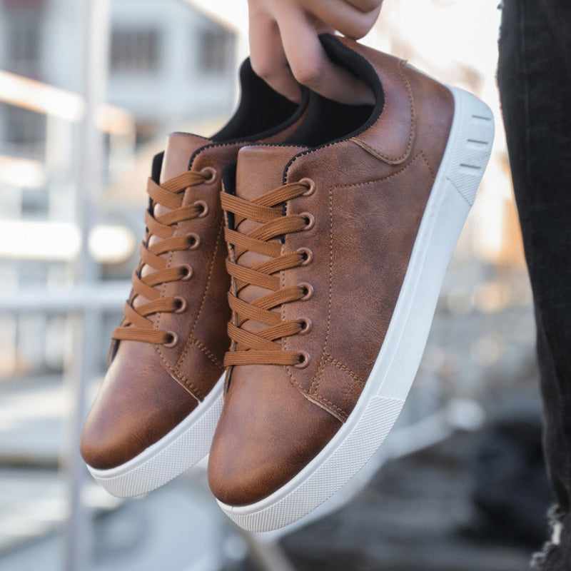 Stylish Men's Leather Sneakers in Brown and Black for Everyday Comfort and Durability-5