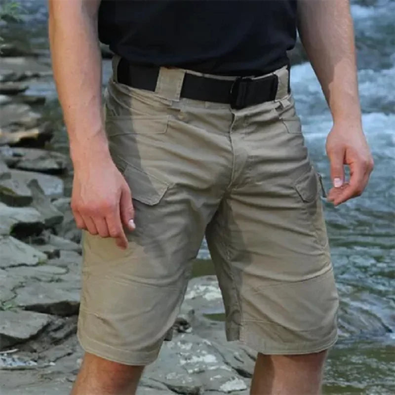 Men's Black Cargo Shorts with 7 Pockets, Lightweight Water-Repellent Fabric for Outdoor Adventures-3