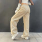 Beige Parachute Pants for Men with Adjustable Waist and Multiple Pockets, Lightweight Relaxed Fit-1