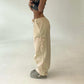 Beige Parachute Pants for Men with Adjustable Waist and Multiple Pockets, Lightweight Relaxed Fit-5