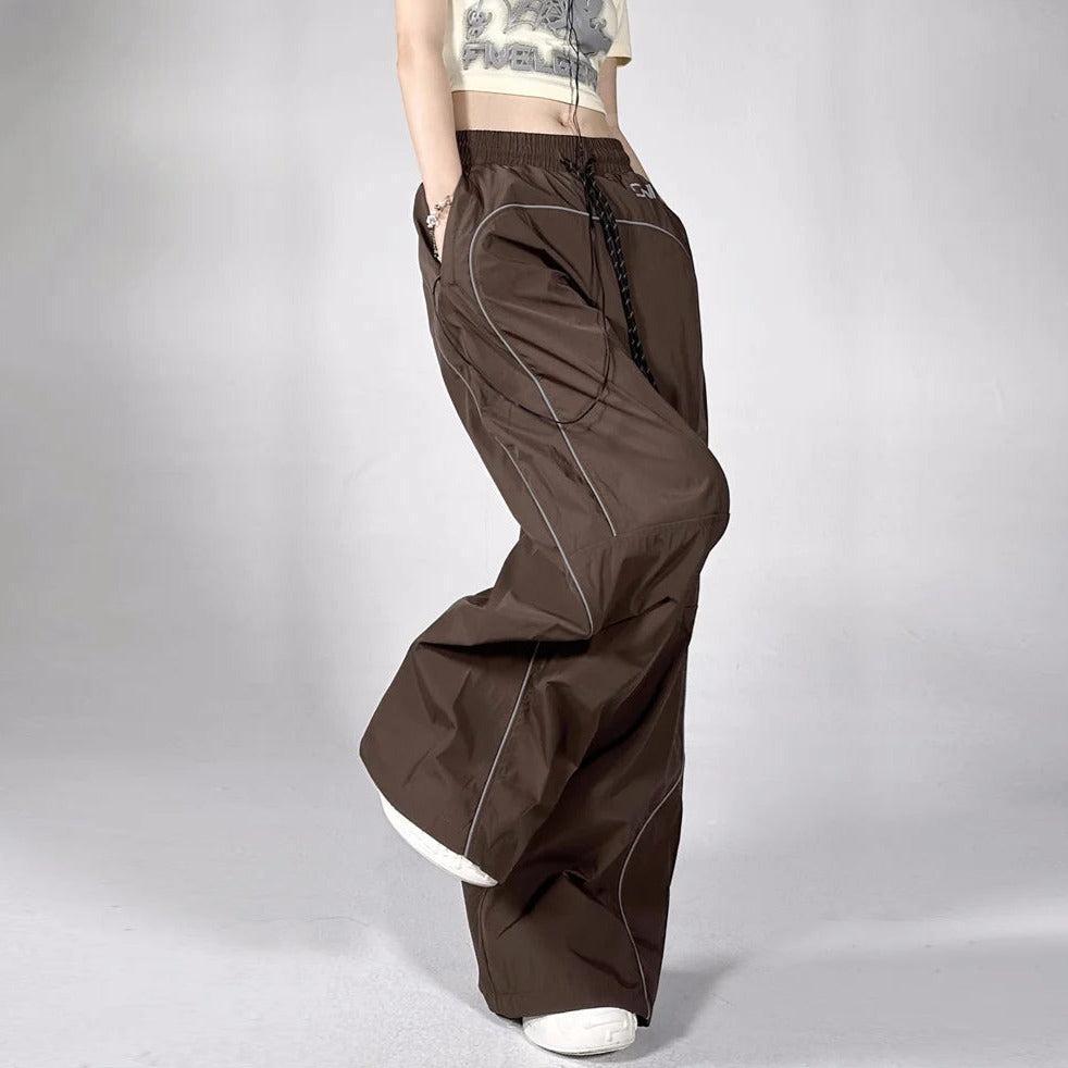 Variant image for Brown Parachute Pants with Adjustable Drawcord, Six-Pocket Design, Oversized Fit for Casual and Urban Wear-1