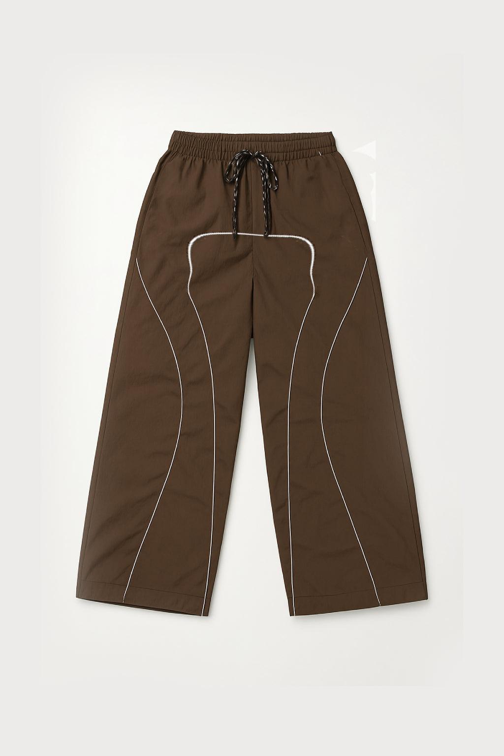 Brown Parachute Pants with Adjustable Drawcord, Six-Pocket Design, Oversized Fit for Casual and Urban Wear-2