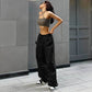 Black Parachute Pants with Adjustable Waist, Multiple Pockets, Lightweight Fabric for Casual and Urban Style-1