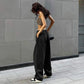 Black Parachute Pants with Adjustable Waist, Multiple Pockets, Lightweight Fabric for Casual and Urban Style-4