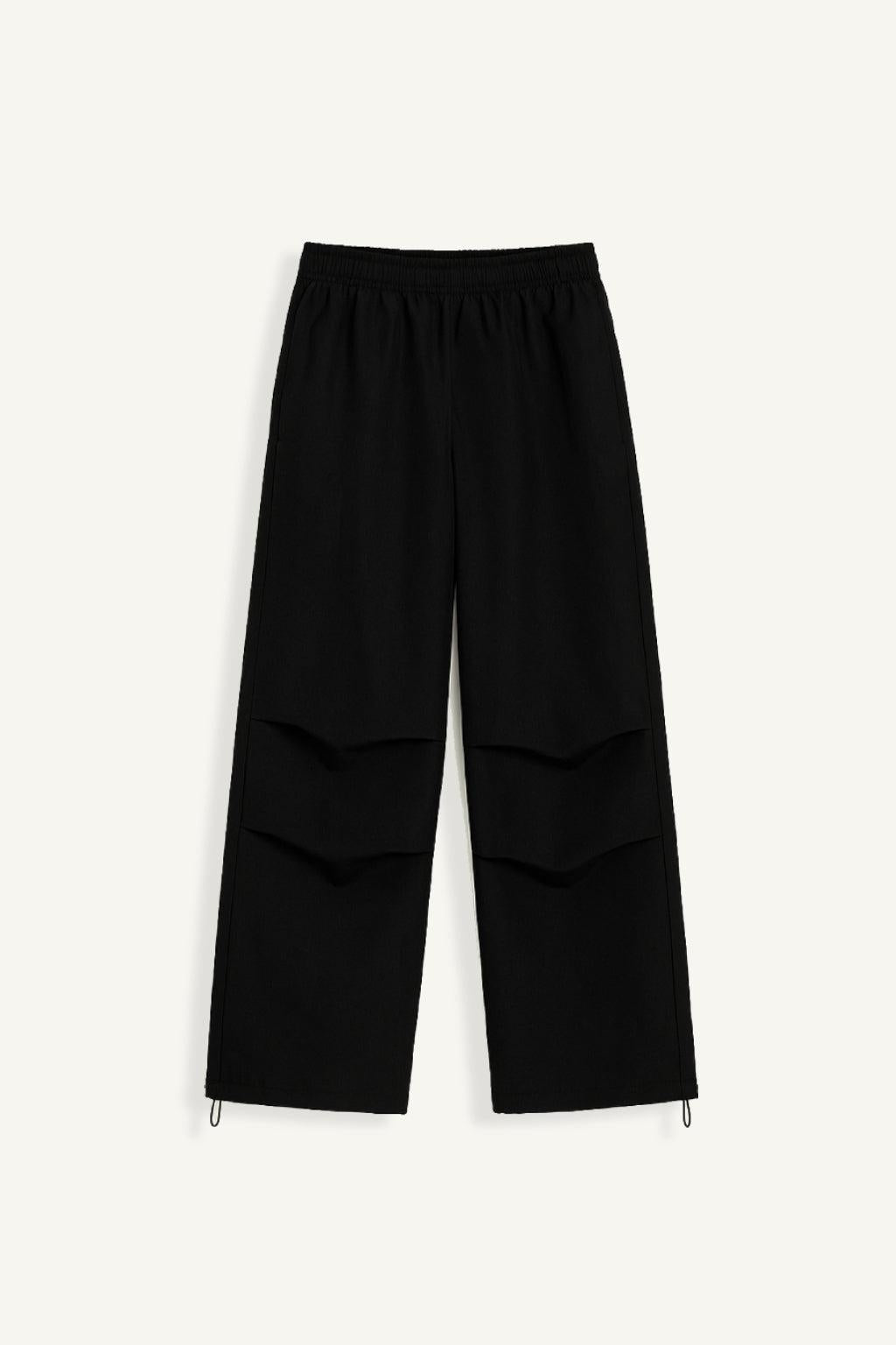 Black Parachute Pants with Adjustable Waist, Multiple Pockets, Lightweight Fabric for Casual and Urban Style-2