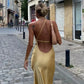 Layered Maxi Dress for Women with Crisscross Straps and Flowing Skirt in Vibrant Yellow for Summer Events-3