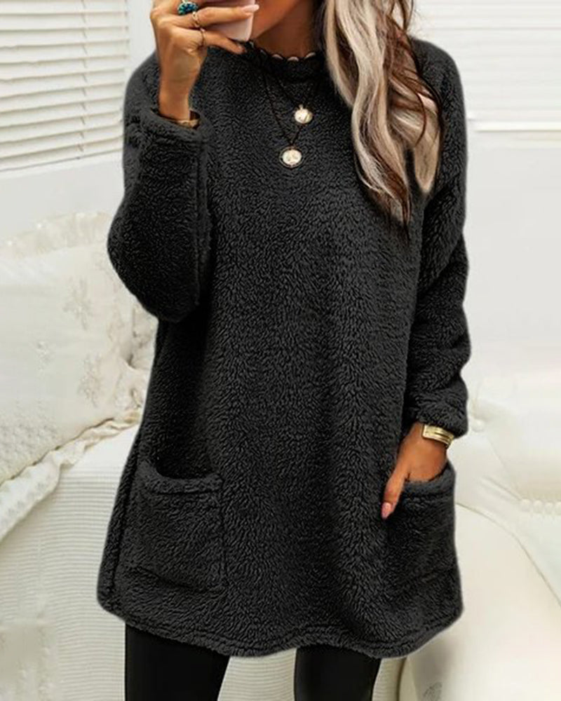 Plush Cozy Women’s Tunic Pullover - Oversized Sherpa, Winter
