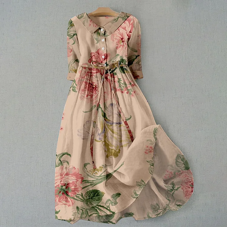 Vintage Floral Maxi Dress for Women, Lightweight Adjustable Drawstring Summer Dress, Full-Length Elegant Fit-1