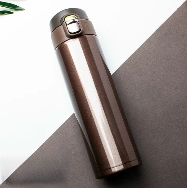 Stainless 500ml Steel Vacuum Flask - Bouncing Cover Thermo Mug for Coffee, Tea, Milk, Travel Use