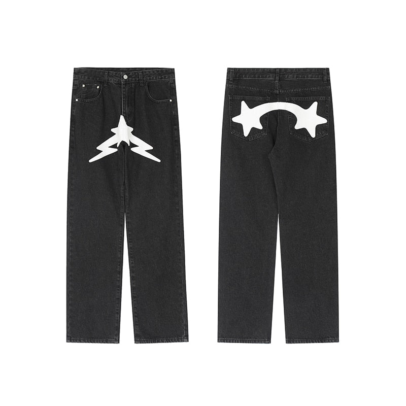 Y2K Print Jeans with Vibrant Designs, Relaxed Fit, Comfortable Denim for Trendy Style-1