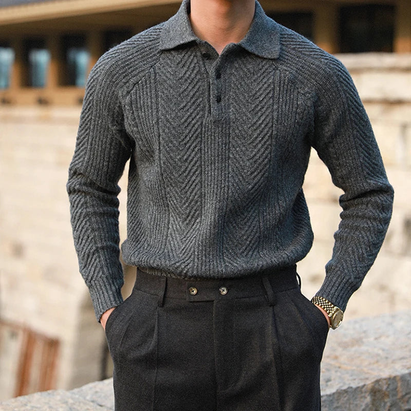 Refined Warm Men's Polo Sweater - Relaxed Cut, Knit, Winter