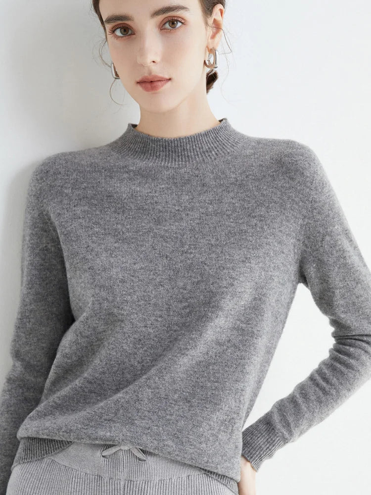 Plush Timeless Women’s Pullover - Mock Neck, Wool, Work
