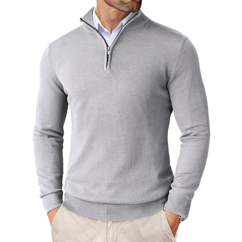 Light Timeless Men’s Knit Sweater - Zip Collar, Cotton