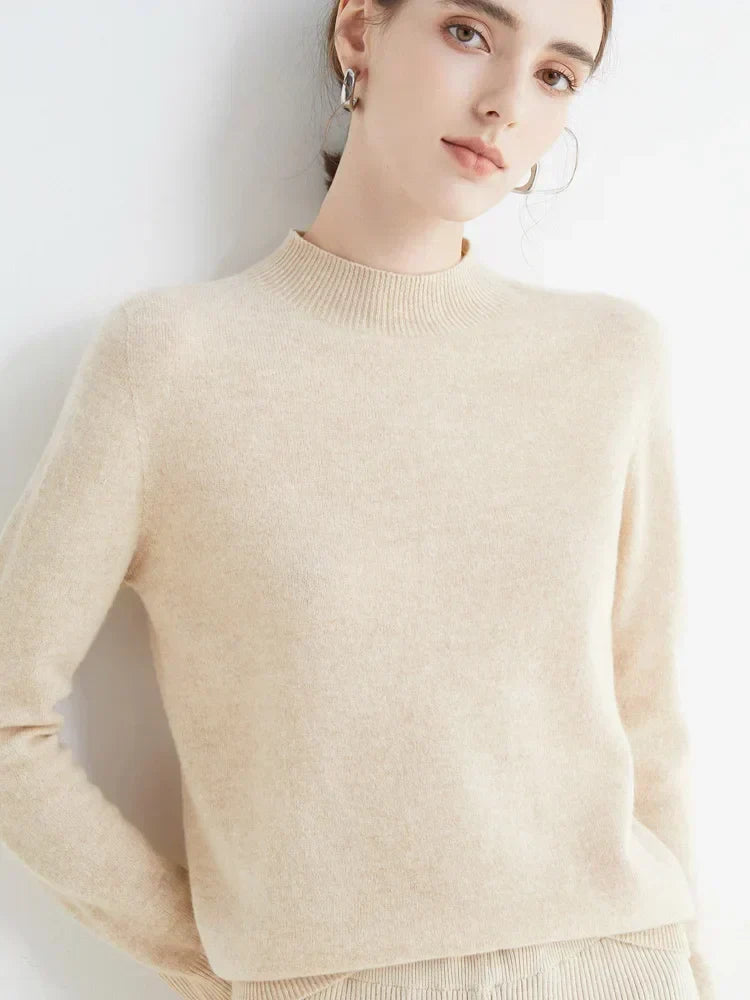 Plush Timeless Women’s Pullover - Mock Neck, Wool, Work