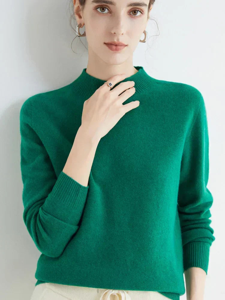 Plush Timeless Women’s Pullover - Mock Neck, Wool, Work
