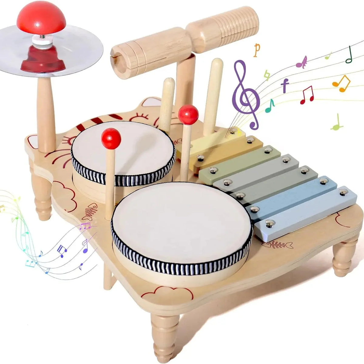 Wooden Xylophone Drum Kit For Toddlers Montessori Musical Toy