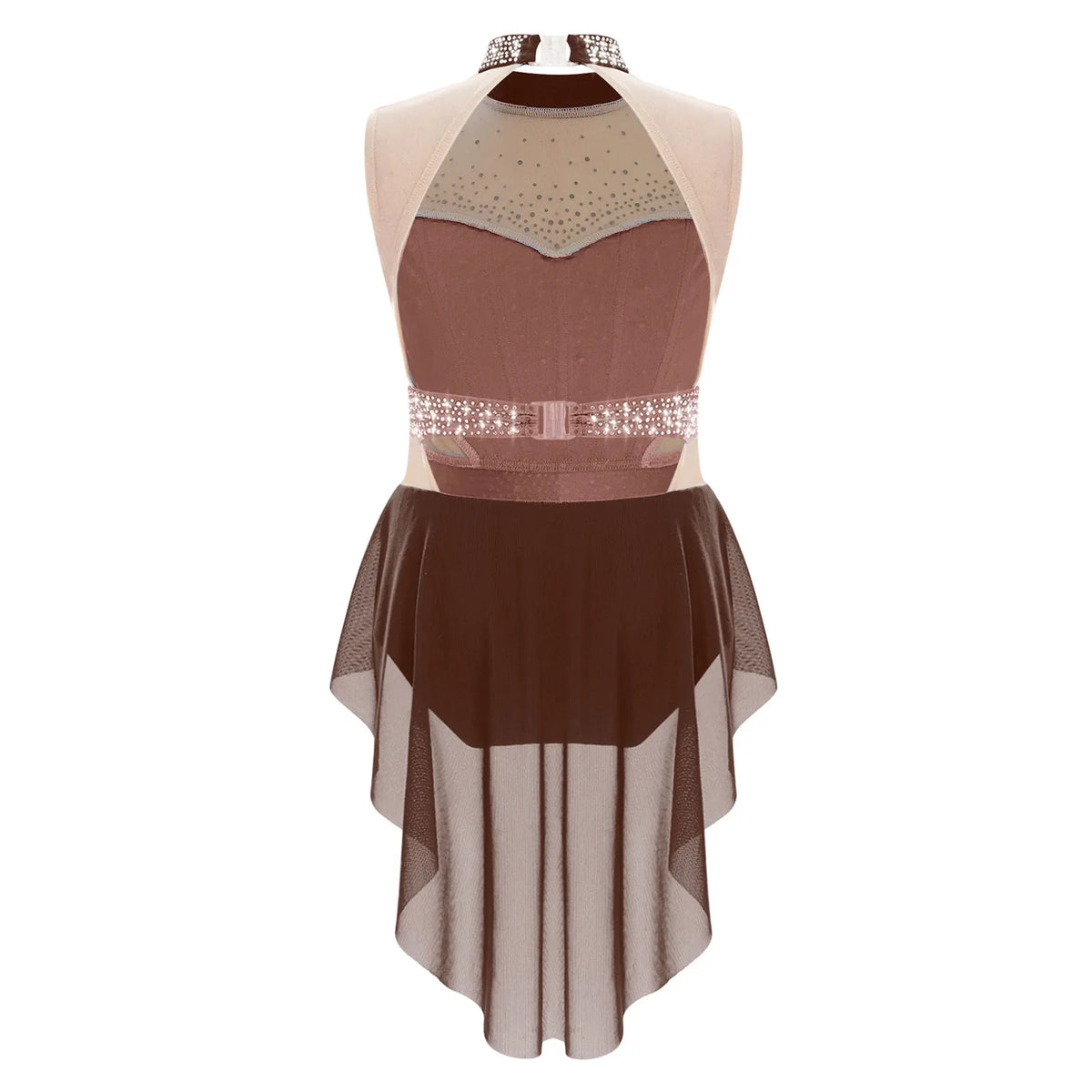 girls' Stretchy leotard - rhinestone mesh yoke, sleeveless, polyester, nylon, elastane, for lyrical dance performance