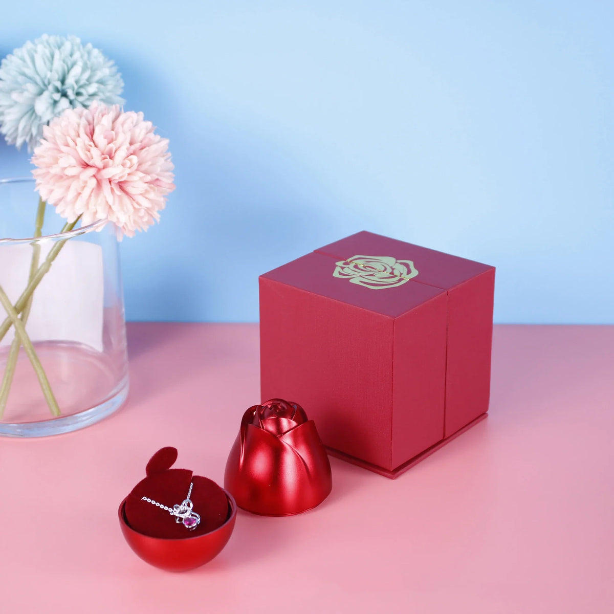 Rose Lifting Gift Box Necklace Ring Display Box For Women