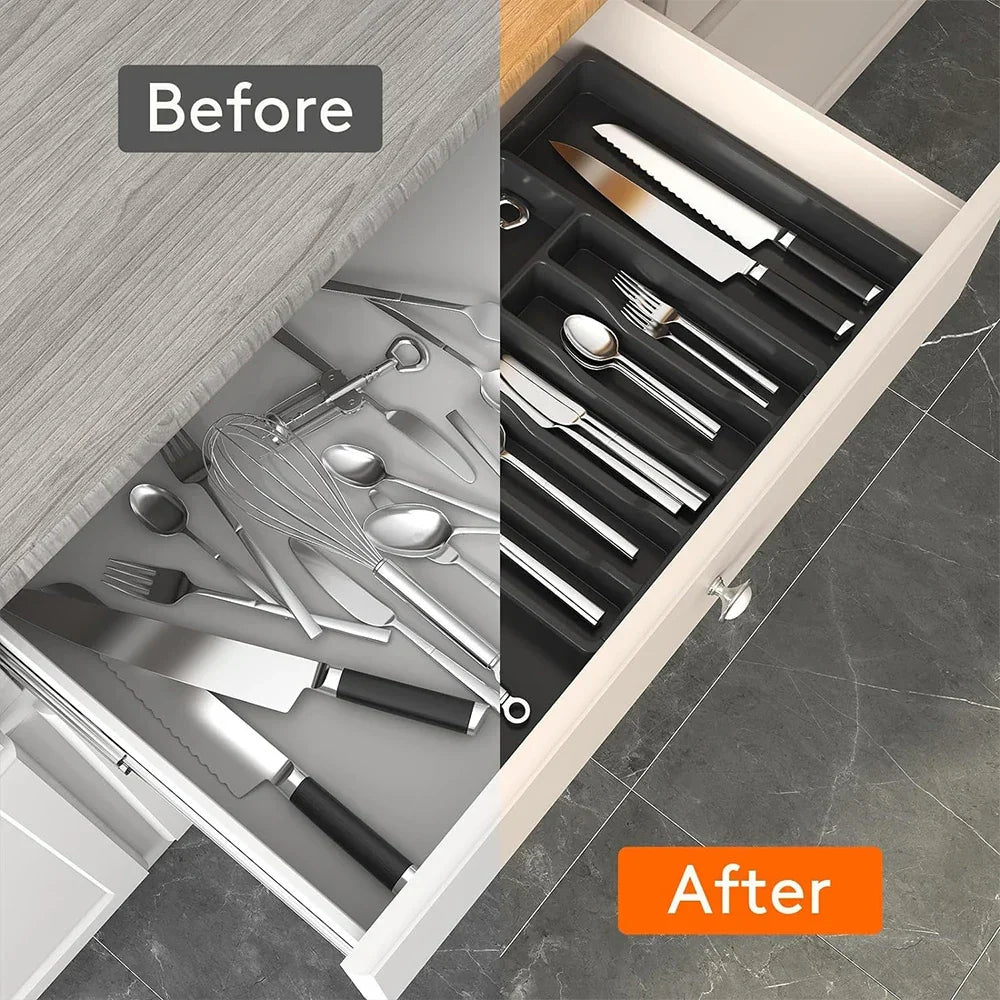 Flexible Cutlery Holder For Kitchen Drawers, Spring 2026 Trend, Space-Saving – Expandable Silverware Tray Organizer