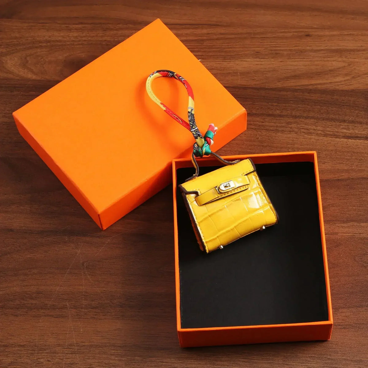 Free 1+1 Birkin Inspired Mini Hand Bag - Crocodile Pattern Mini Bag Charm Keychain