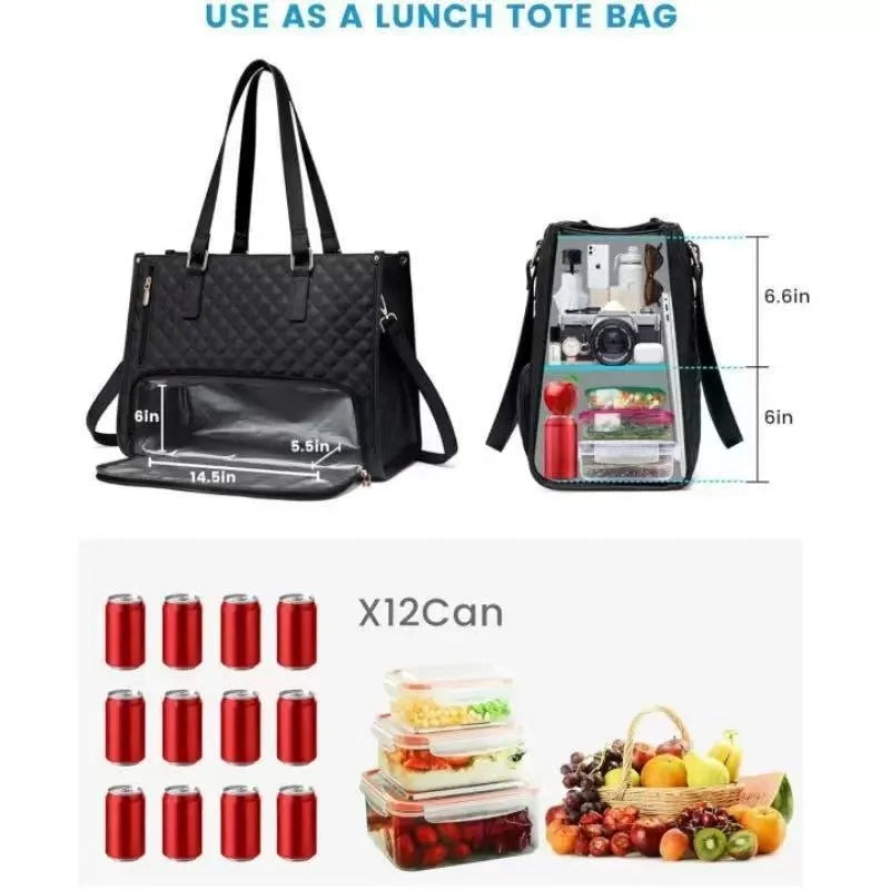Lunch Insulated Bag Black Shoulder Laptop Bag 2-in-1 Large Capacity Back to School 2026 Gift