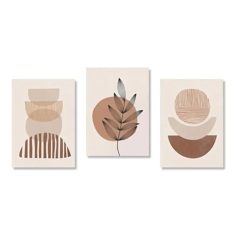 Abstract Boho Canvas Wall Art Trio Neutral Contemporary Decor