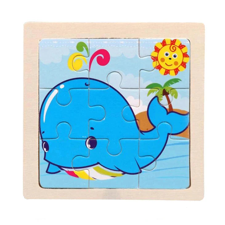 Wooden Kids Jigsaw Puzzle - Montessori Cartoon Animal Vehicle Educational Toy for Children