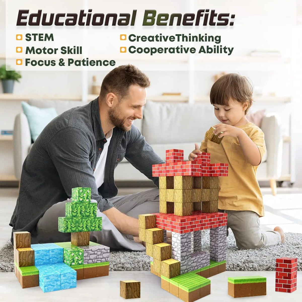 Magnetic Building Blocks Kit for Kids - STEM Montessori Sensory Cubes for Toddlers, Educational Gift for Boys and Girls