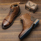 Anti-Slip Men's Leather Boots - Cap Toe Lace Up, Sturdy