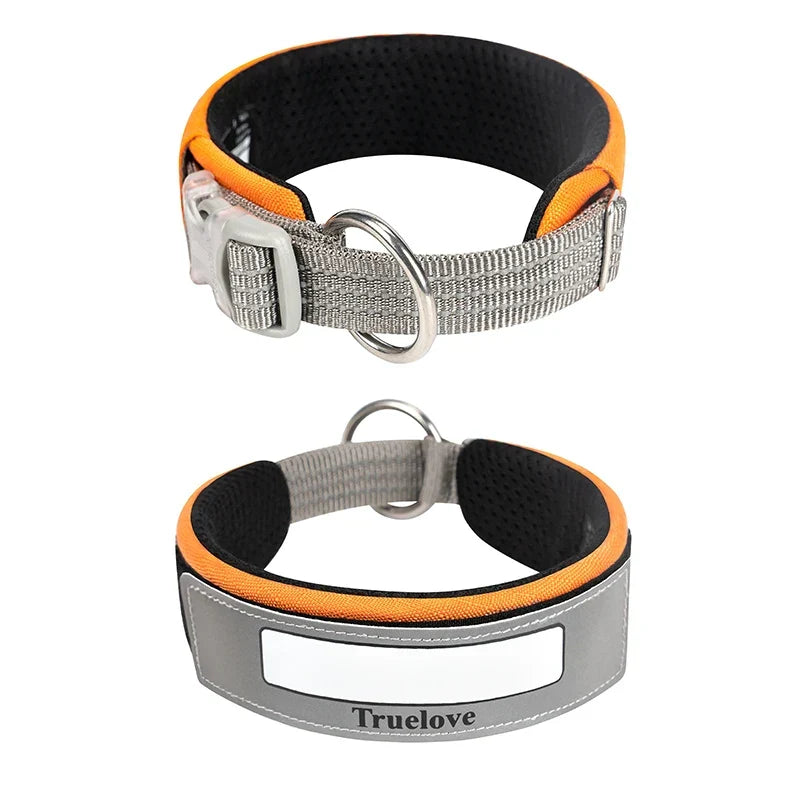Dog Collar Reflective Personalized Padded Collar Large Dogs Night Walk Fall 2025 Breathable Fast Release Safety