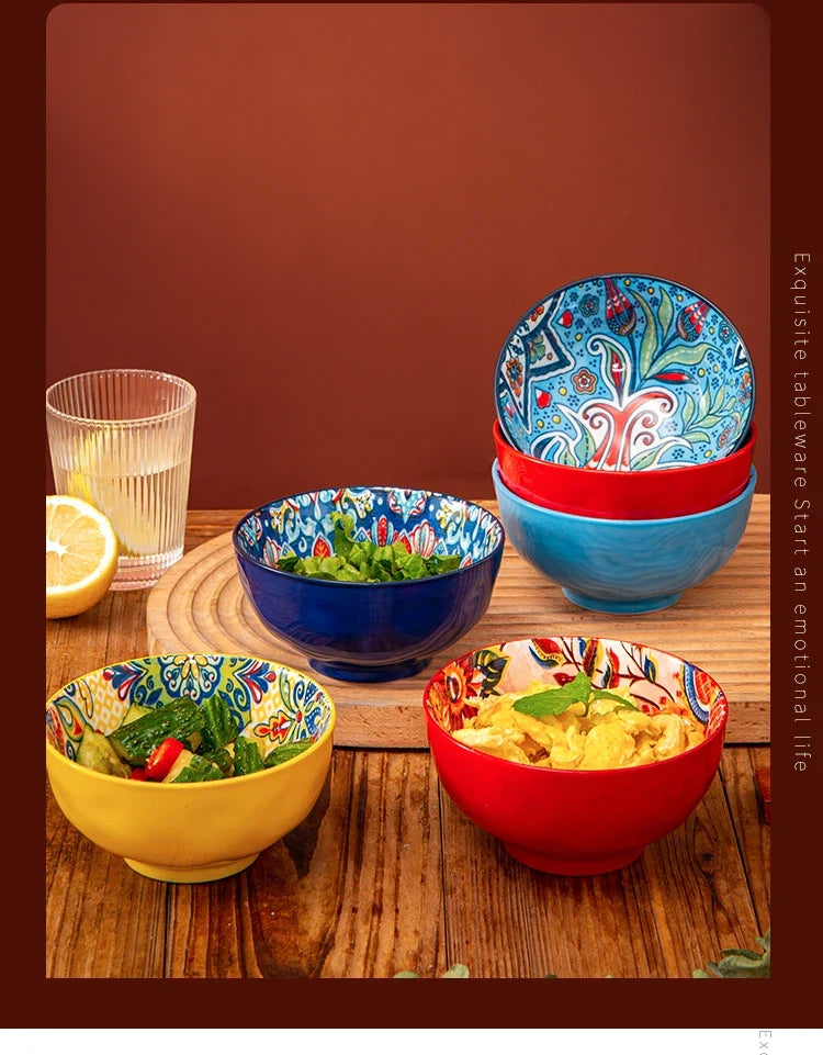 Ceramic Bohemian Rice Bowl Retro Noodle Bowl Kitchen Gift