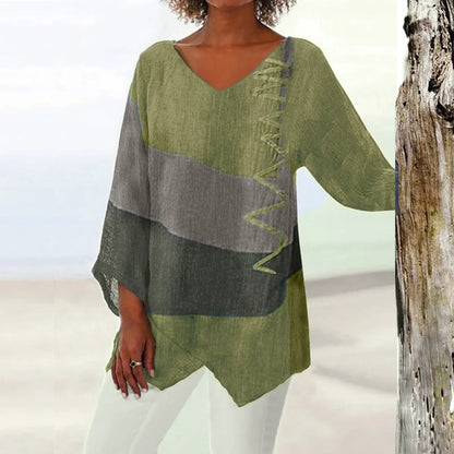 Shirt T Women New Fashion Casual V-Neck Long Sleeve Patchwork Top