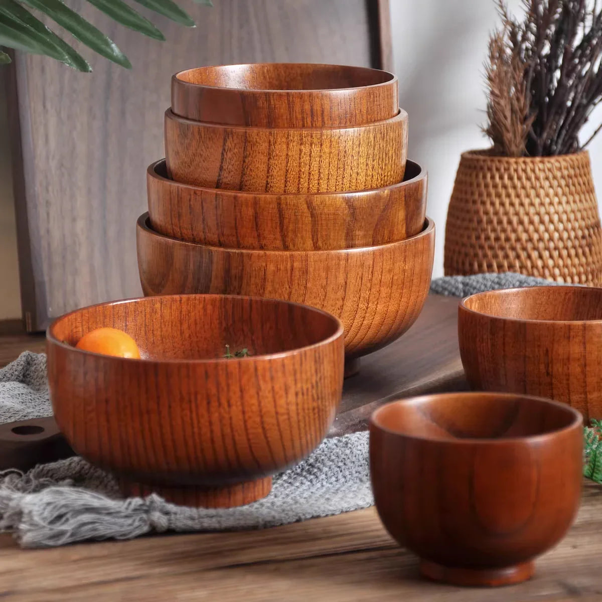 Wood Jujube Soup Bowls Solid Wooden Japanese Bowls