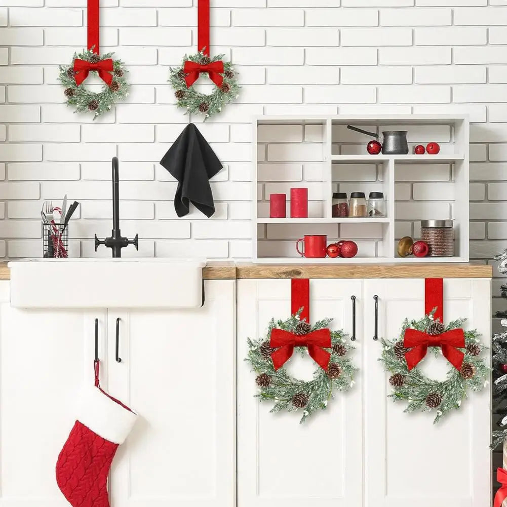 Christmas Wreaths Kit Of 6 Mini Cabinet Wreaths With Red Bows Farmhouse Holiday 2025 Artificial Sturdy Decor