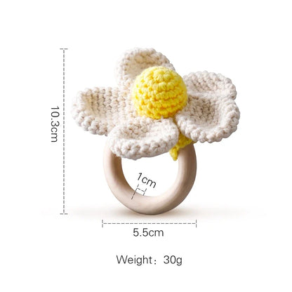 Crochet Wooden Animal Teether Rattle Newborn Sensory Toys