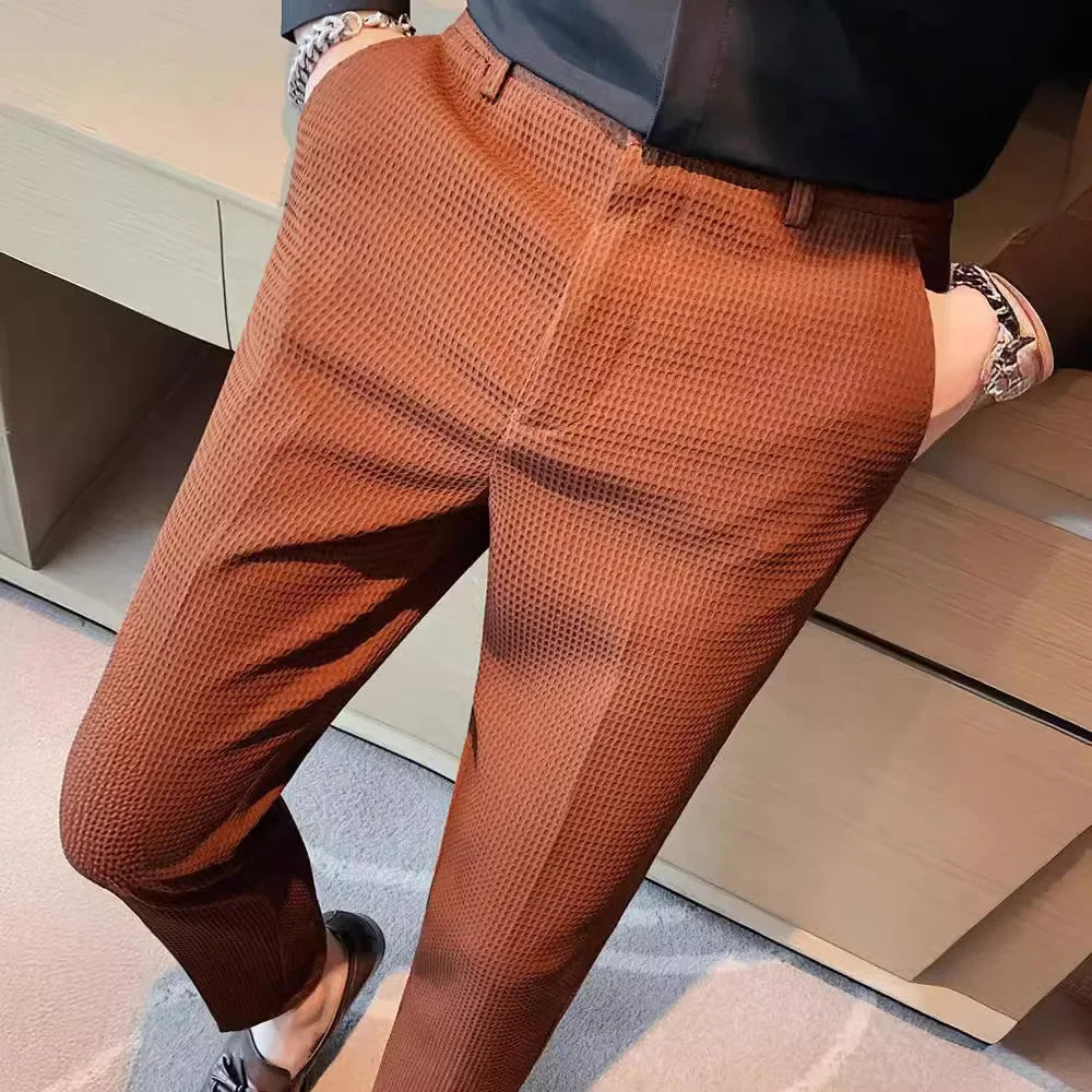 Elegant Plaid Men's Pants, Breathable Fabric, Straight Cut Design for Office and Casual Wear-2