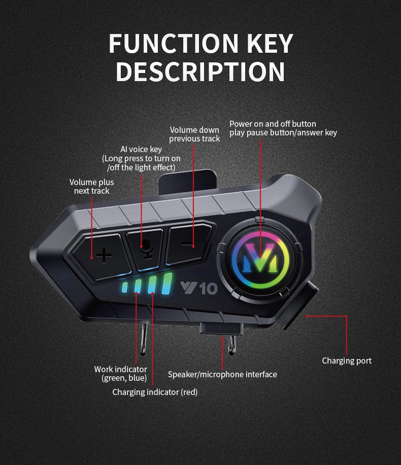 Water-Resistant Hands-Free Call Music Speaker Universal Fit 2026 – Bluetooth 5.3 Motorcycle Helmet Headset Y10