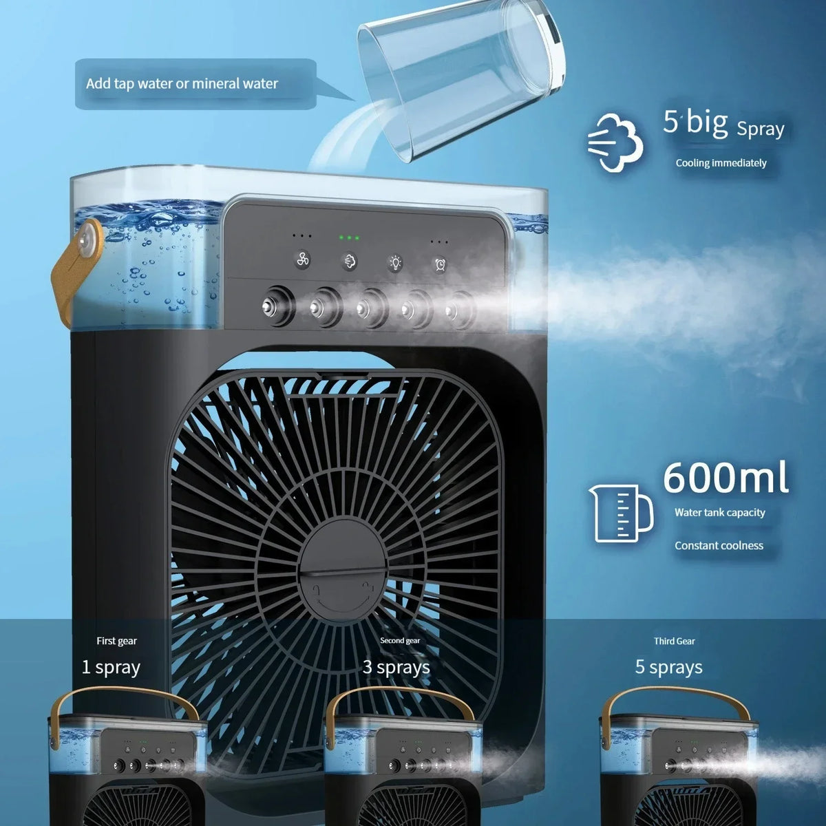Humidifier Air Cooling USB Fan Water Mist Mini 3 In 1 Silent Cooler