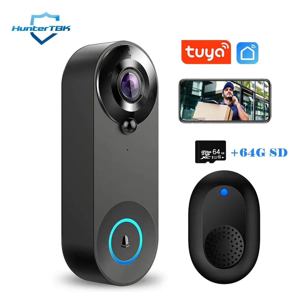 1080P Video Doorbell Camera Cordless Tuya Smart Household Doorbell 2025 Night Vision Motion Detect Two Way Audio