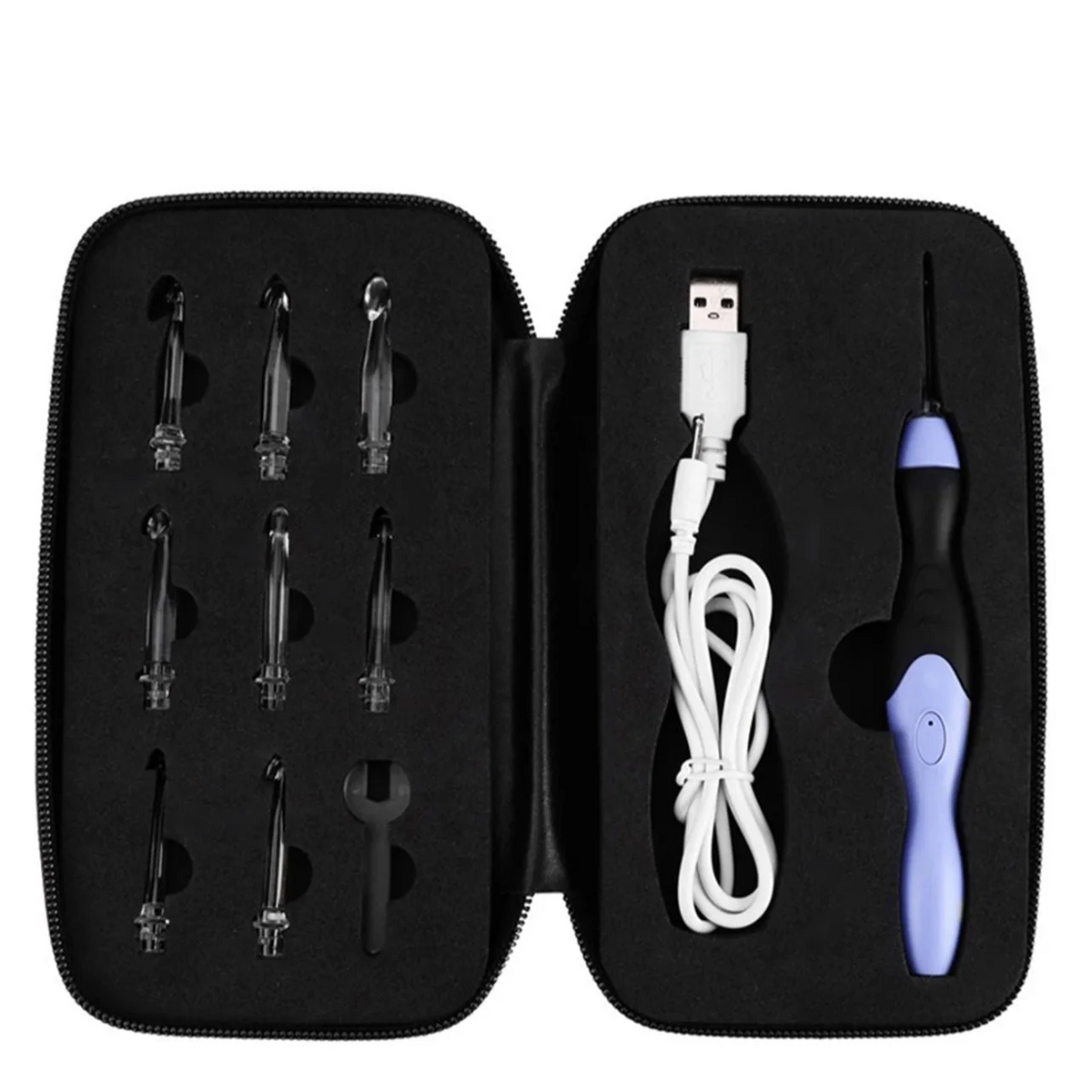 9PCS LED Light Up Crochet Hook Kit - USB Battery-Powered Knitting Device 2.5-6.5MM for DIY Crafts