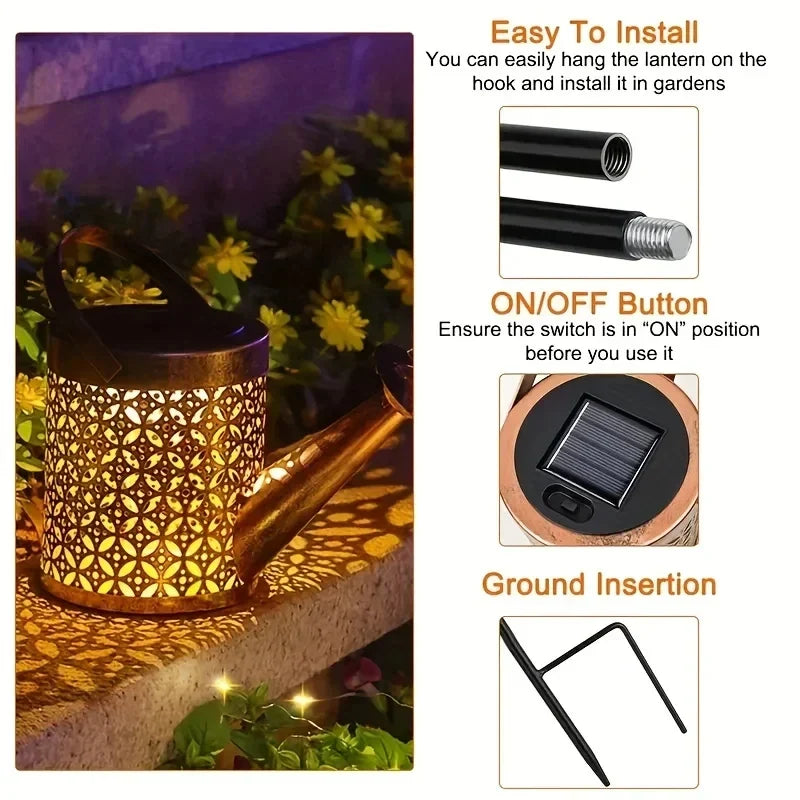 Solar Watering Can Light Retro Metal Hanging Lantern Outdoor Garden Decor Summer 2025 Water-Resistant Whimsical